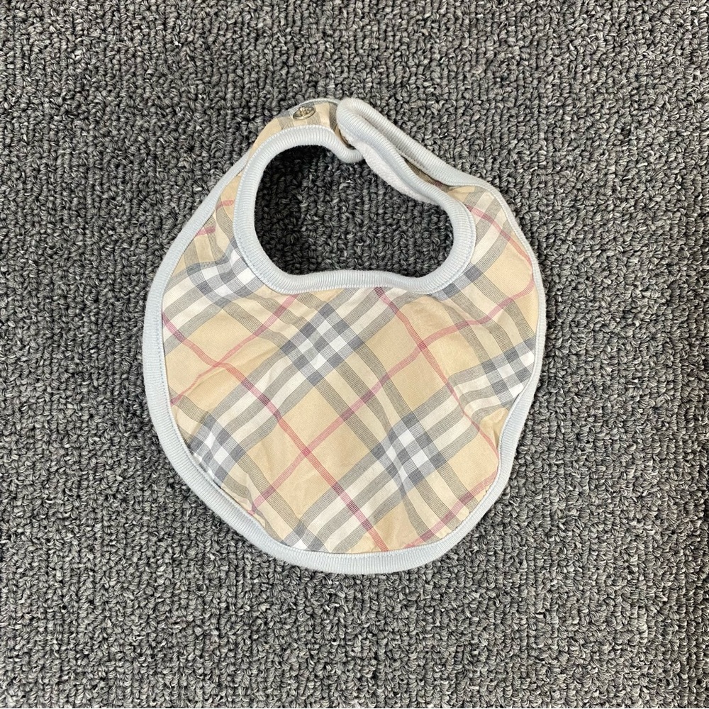 Burberry Baby Infants Bib Beige Check Stripes Cotton Luxury Soft Unisex One Size